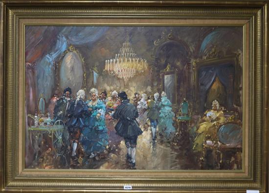 Modern European School, oil on canvas, 18th century Ball scene 58 x 88cm.